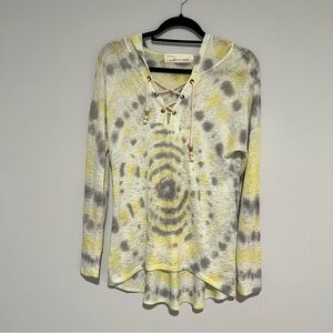 Vintage Havana Yellow White Gray Lightweight Hooded Tie Dye Pullover Size M